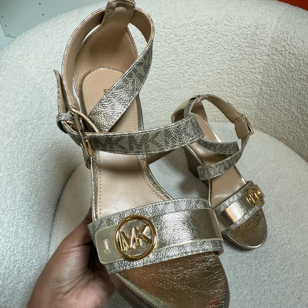 Michael Kors Gold Stiletto Sandals with Ankle Straps